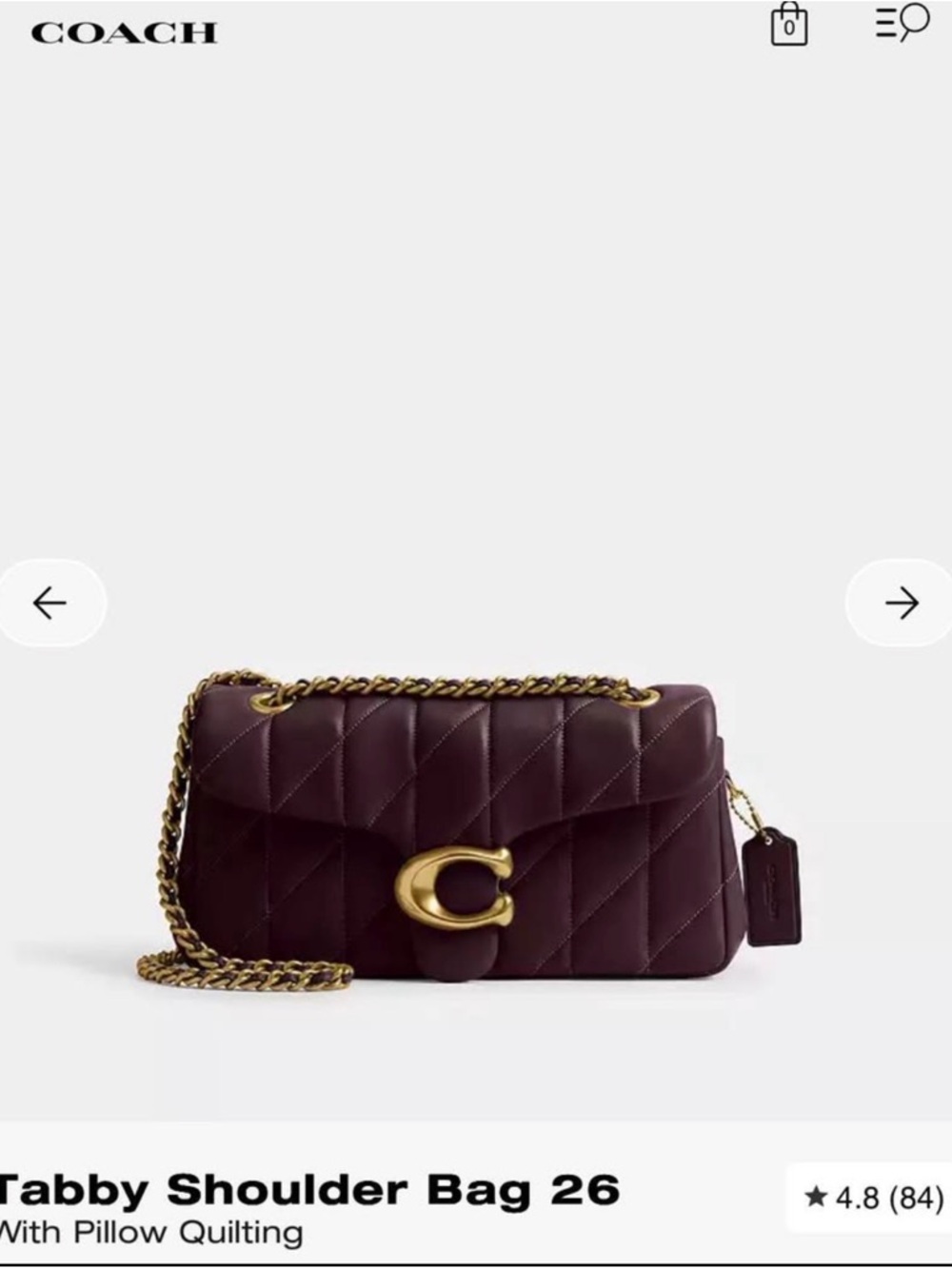 Coach Tabby Shoulder Bag 26 in Plum with Gold Hardware